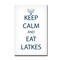 Crafted Creations White and Navy Blue "KEEP CALM AND EAT LATKES" Hanukkah Rectangular Cotton Wall Art Decor 30" x 20"